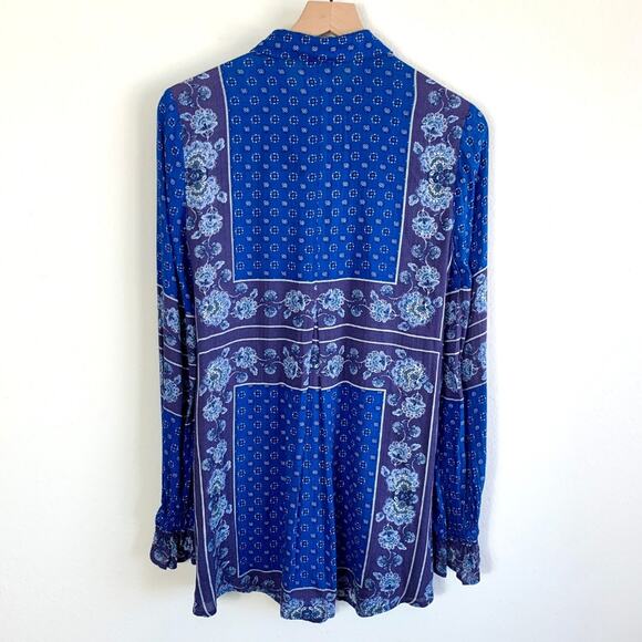FREE PEOPLE Boho Blue & Purple Floral Tunic Blouse Top - Picture 13 of 16